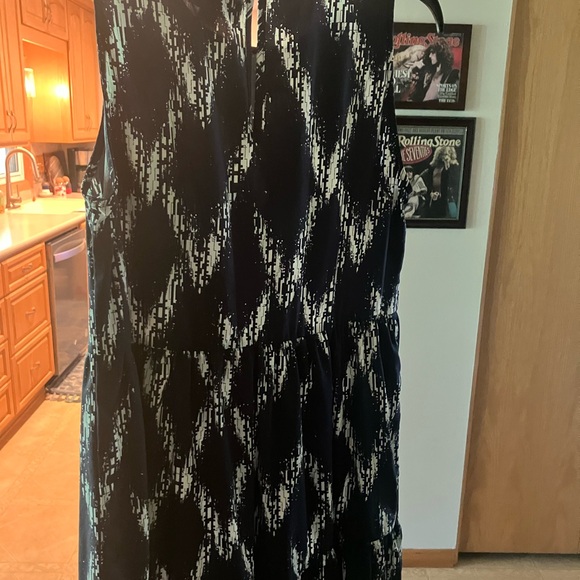 $160 Johnston & Murphy Navy Blue and White Ikat Print Midi Dress Sz XS or Small. - Picture 12 of 16